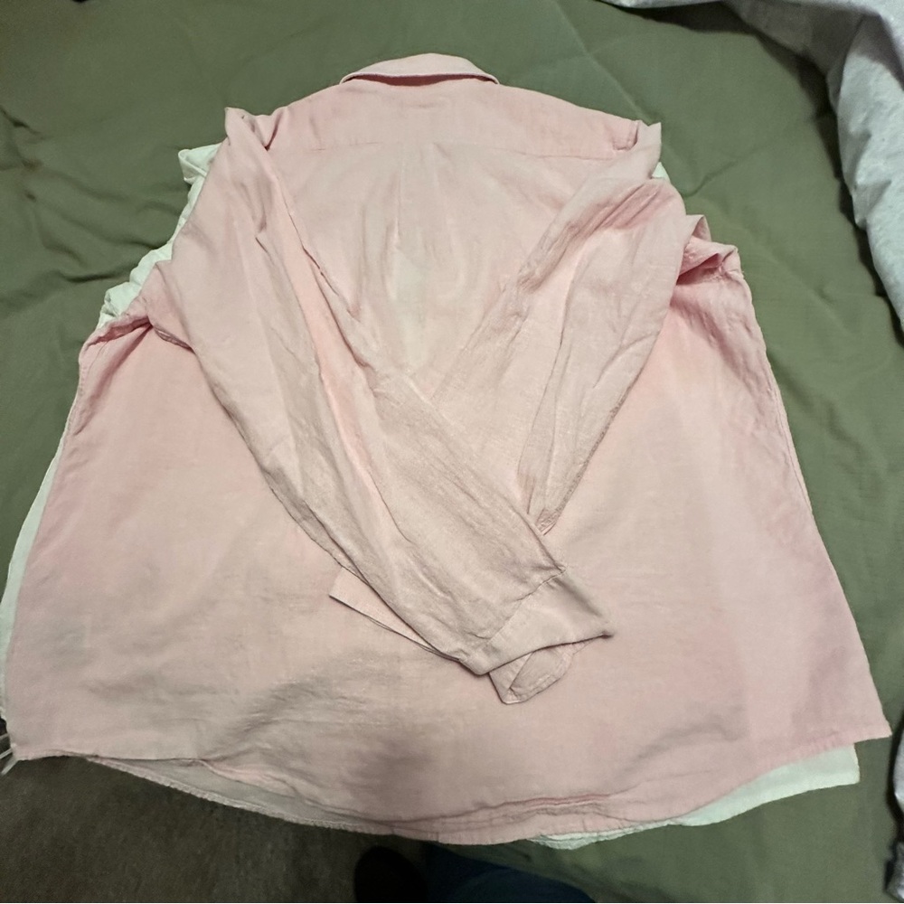 LOT OF 2 - Lands' End Men's White & Pink Linen & Cotton Button Downs - Size XL - Picture 8 of 11